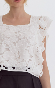 Lace Floral Square Neck Sleeveless Top