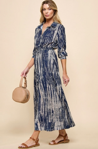 Tie Dye Maxi Dress - Navy/Taupe