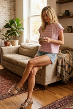 Load image into Gallery viewer, Striped Cap Sleeve Relaxed Fit Top - Pink/Blue Combo