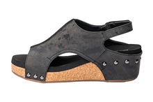 Load image into Gallery viewer, Black Metallic Volta II Wedge Sandals by Corkys