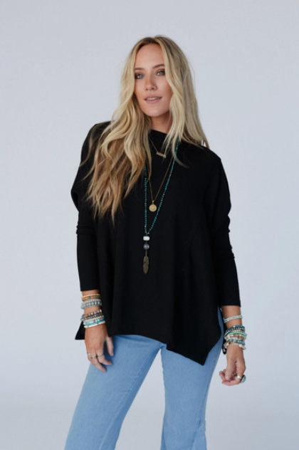 Rosemary Contrast Long Sleeve Top - Black