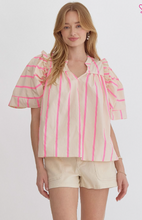 Load image into Gallery viewer, Pink - Striped Short Sleeve V Neck Top