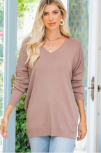 Load image into Gallery viewer, Mocha - V Neck Knit Top - Regular &amp; Plus Sizes