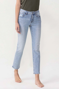 Mid Rise Slim Straight Cropped Jeans