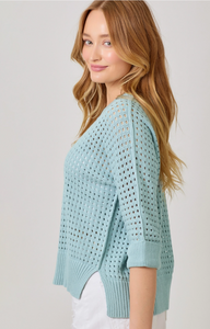 Powder Blue - Open Stitch High Low Sweater