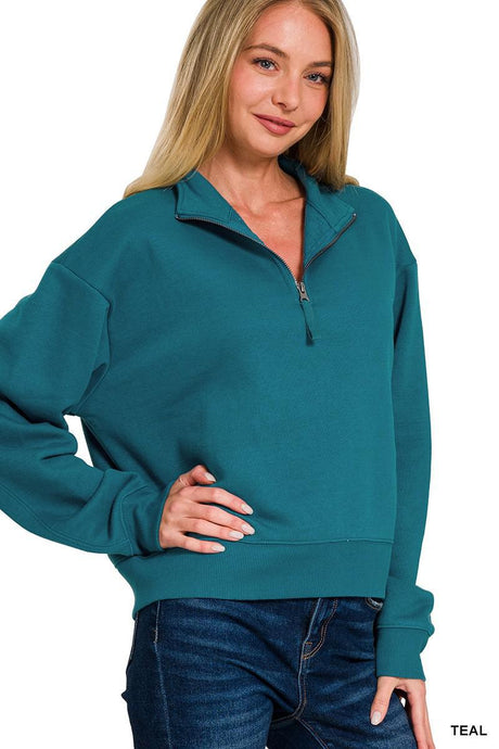 Teal - Half Zip Fleece Sweatshirt