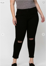 Load image into Gallery viewer, Mid Rise Distressed Knee Crop Skinny Jeans - Plus Size