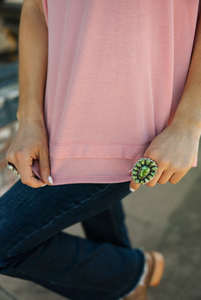 Coral - Ribbed Tank Top with Raw Edge Detail