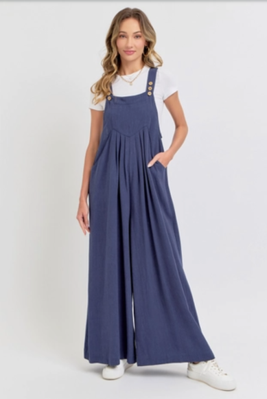 Ink Blue - Wide Leg Overalls