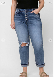 High Rise Cuffed Boyfriend Jeans - Plus Size