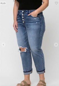 High Rise Cuffed Boyfriend Jeans - Plus Size