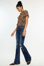 Load image into Gallery viewer, Mid Rise Button Up Distressed Flare Jeans - LONG Length