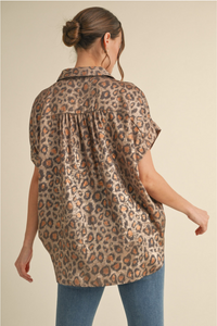 Leopard Print Button Up Top - Toffee