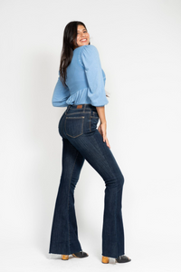 High Waist Raw Hem Flare Jeans