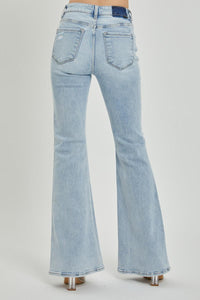 Mid Rise Button Down Flare Jeans