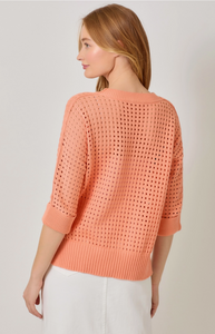 Coral - Open Stitch High Low Sweater