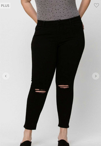 Mid Rise Distressed Knee Crop Skinny Jeans - Plus Size