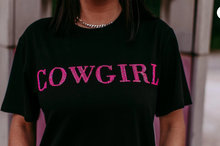 Load image into Gallery viewer, Black - 3D &quot;Cowgirl&quot; Sequin Embroidered Tee