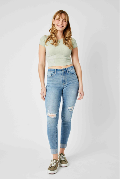 Judy Blue Mid Rise Destroyed Skinny Fit Jeans