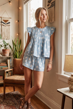 Load image into Gallery viewer, Polka Dot Ruffle Trim Top &amp; Shorts Set - Light Blue &amp; White