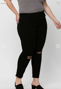 Mid Rise Distressed Knee Crop Skinny Jeans - Plus Size