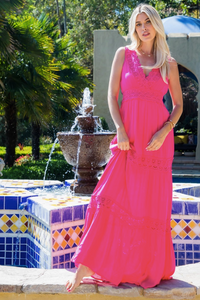Fuchsia - Surplus Crochet Lace Woven Maxi Dress