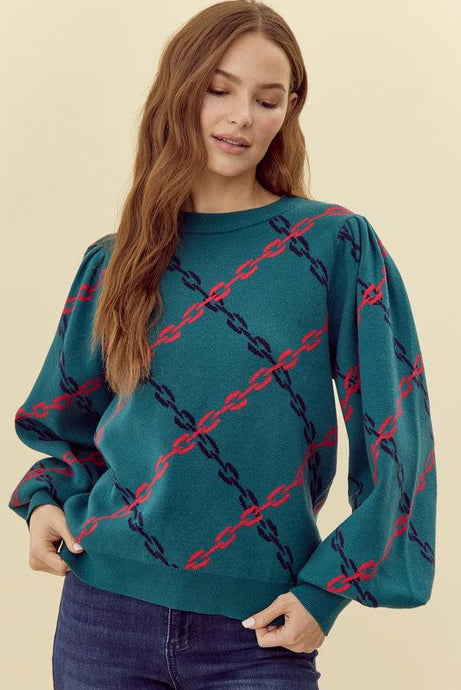 Chain Print Knit Pullover Top