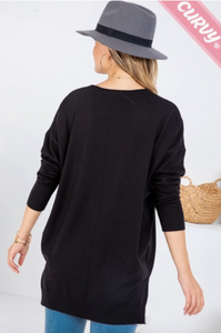 Black - Cozy V Neck Sweater - Plus Size