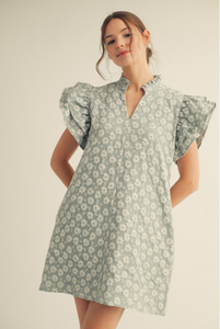 Floral Embroidered Dress - Sage