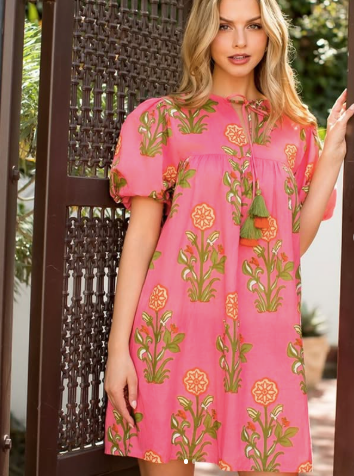 Floral Print Puff Sleeve Mini Dress