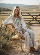 Load image into Gallery viewer, Natural - Linen Blend Tiered Wide Leg Palazzo Pants