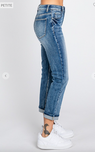 PETITE High Rise Straight Fit Jeans with Cuffed Hem