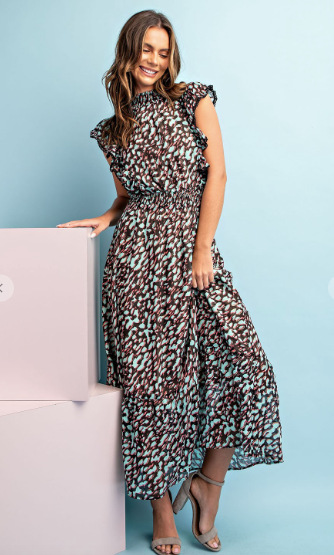 Sleeveless Print Dress - Mint