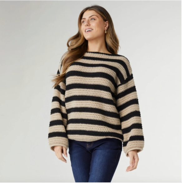 Norma Open Knit Sweater - Black/Taupe