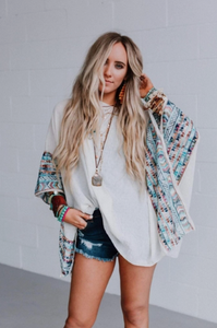 Fallon Embroidered Sleeve Poncho - Ivory