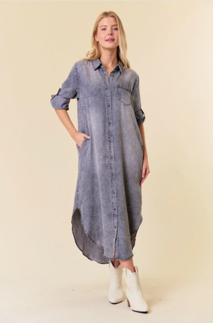 Black Denim - Tencel Denim Shirt Midi Dress