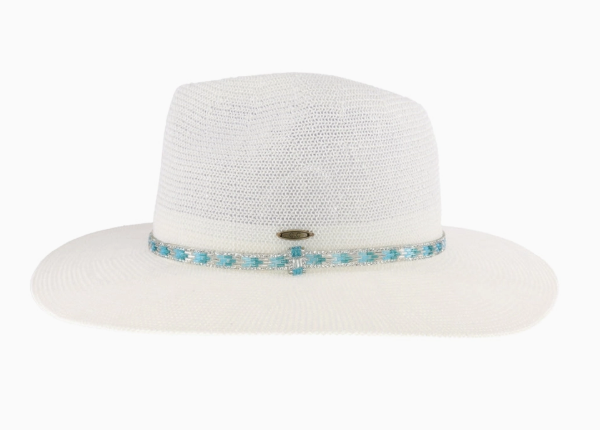 Knit Rhinestone Bugle Bead Trim Panama Hat - Available in 2 Colors