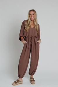 New Love Relaxed Drawstring Jumpsuit - Mocha