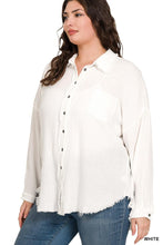 Load image into Gallery viewer, White - Double Gauze Oversized Raw Edge Shirt - Plus Size