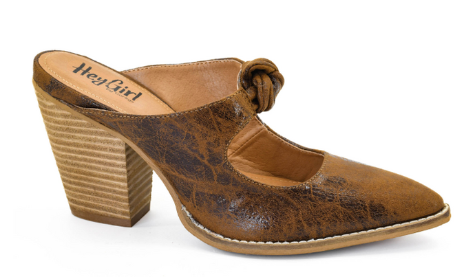 Cognac Knot Gonna Happen Heeled Mule by Corkys Footwear