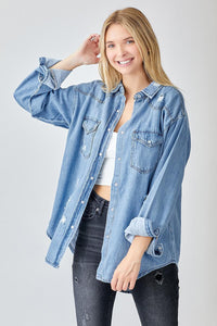 Relaxed Fit Denim Shirt - Plus Size