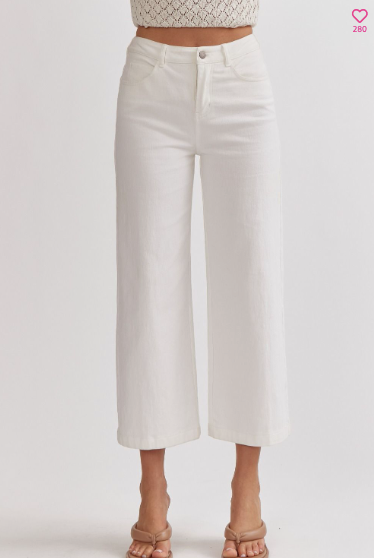 High Waist Wide Leg Pants - White - Regular & Plus Sizes