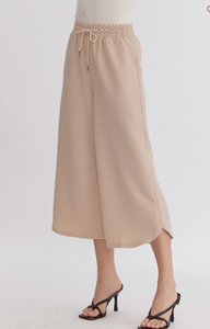 Light Taupe Textured Solid High Waisted Wide Leg Pants