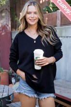 Load image into Gallery viewer, Black - Cozy V Neck Sweater - Plus Size