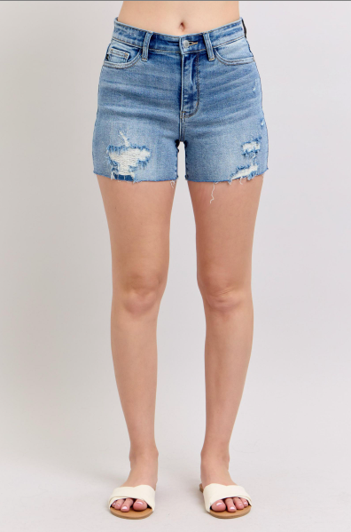 Judy Blue High Waist Shorts with Stitch Over Destroy Detail