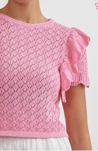 Knit Round Neck Sweater - Candy Pink