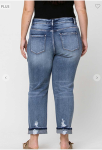 High Rise Cuffed Boyfriend Jeans - Plus Size