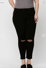 Load image into Gallery viewer, Mid Rise Distressed Knee Crop Skinny Jeans - Plus Size