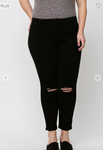 Mid Rise Distressed Knee Crop Skinny Jeans - Plus Size