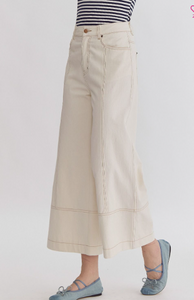 Ivory Denim High Waisted Wide Leg Bottoms